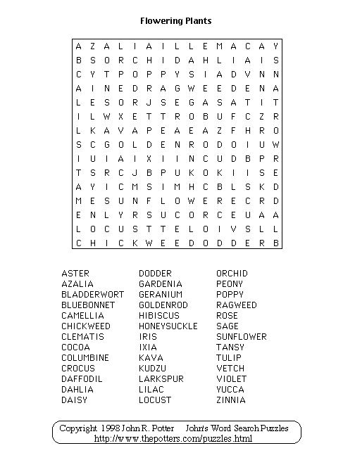 Flower Power Printable Word Search Puzzle