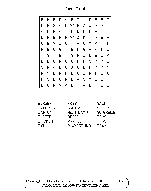 Fast Food Word Search