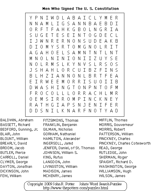 John's Word Search Puzzles: Men Who Signed The U.S. Constitution