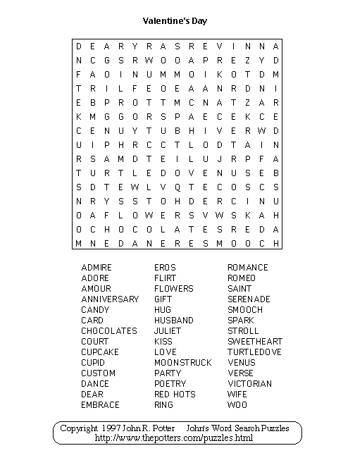 John's Word Search Puzzles: Valentine's Day